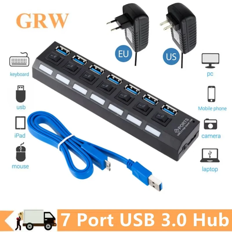 USB 3.0 Hub USB HUB Splitter Multi USB 3.0 Hub Mehrere 4/7 Port Hub Splitter Mit Netzteil Computer Zubehör Hub Für PC