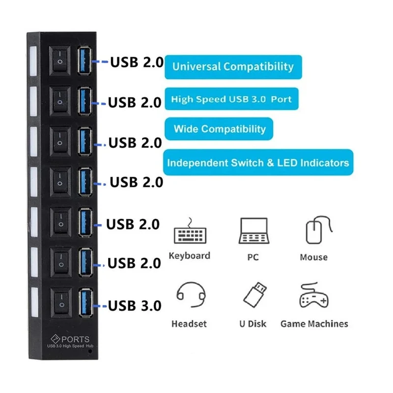 USB 3.0 Hub USB HUB Splitter Multi USB 3.0 Hub Mehrere 4/7 Port Hub Splitter Mit Netzteil Computer Zubehör Hub Für PC