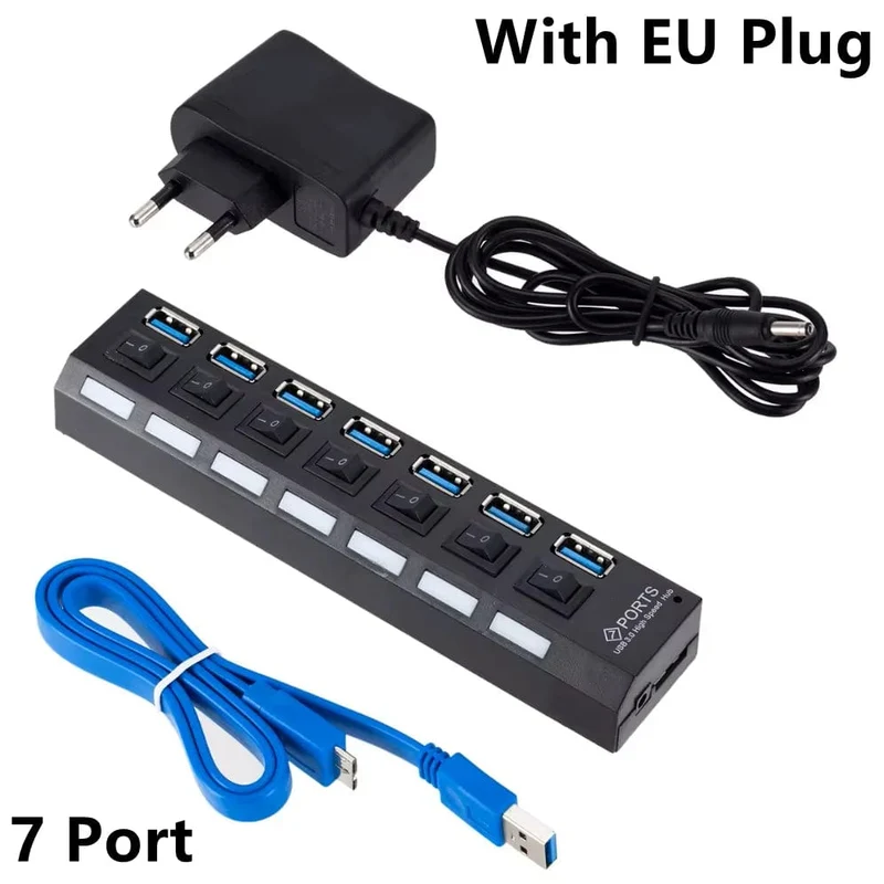 USB 3.0 Hub USB HUB Splitter Multi USB 3.0 Hub Mehrere 4/7 Port Hub Splitter Mit Netzteil Computer Zubehör Hub Für PC
