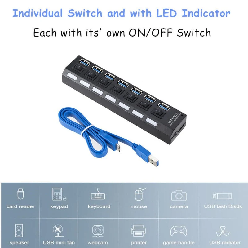 USB 3.0 Hub USB HUB Splitter Multi USB 3.0 Hub Mehrere 4/7 Port Hub Splitter Mit Netzteil Computer Zubehör Hub Für PC