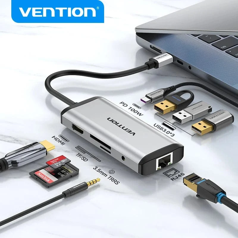 Tions USB C HUB Typ C auf USB 3.0 Dock Station USB C HDMI RJ45 4K für MacBook Pro Air Zubehör Typ C 3.1 Splitter USB HUB