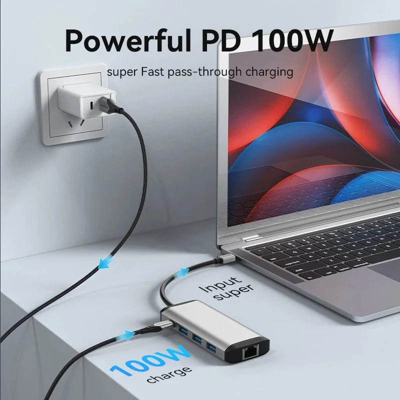 Tions USB C HUB Typ C auf USB 3.0 Dock Station USB C HDMI RJ45 4K für MacBook Pro Air Zubehör Typ C 3.1 Splitter USB HUB