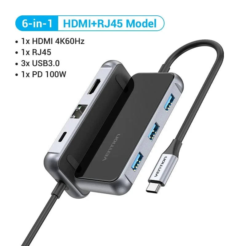 Tions USB C HUB Typ C auf USB 3.0 Dock Station USB C HDMI RJ45 4K für MacBook Pro Air Zubehör Typ C 3.1 Splitter USB HUB