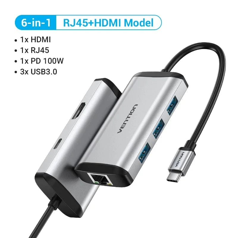Tions USB C HUB Typ C auf USB 3.0 Dock Station USB C HDMI RJ45 4K für MacBook Pro Air Zubehör Typ C 3.1 Splitter USB HUB