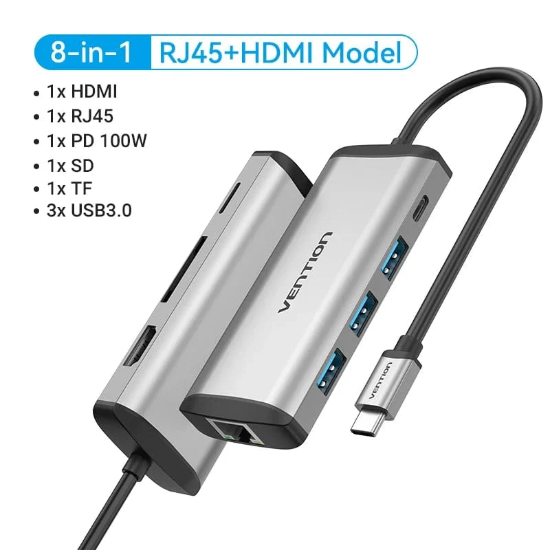 Tions USB C HUB Typ C auf USB 3.0 Dock Station USB C HDMI RJ45 4K für MacBook Pro Air Zubehör Typ C 3.1 Splitter USB HUB