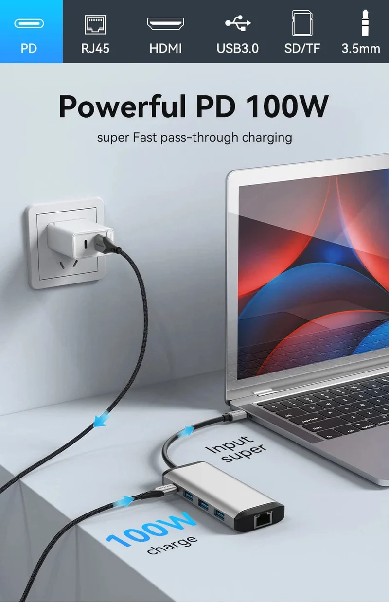 Tions USB C HUB Typ C auf USB 3.0 Dock Station USB C HDMI RJ45 4K für MacBook Pro Air Zubehör Typ C 3.1 Splitter USB HUB