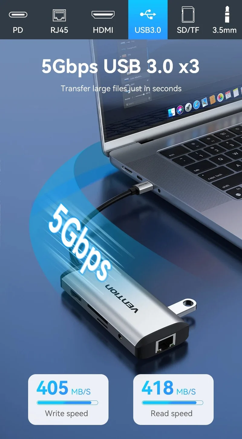 Tions USB C HUB Typ C auf USB 3.0 Dock Station USB C HDMI RJ45 4K für MacBook Pro Air Zubehör Typ C 3.1 Splitter USB HUB