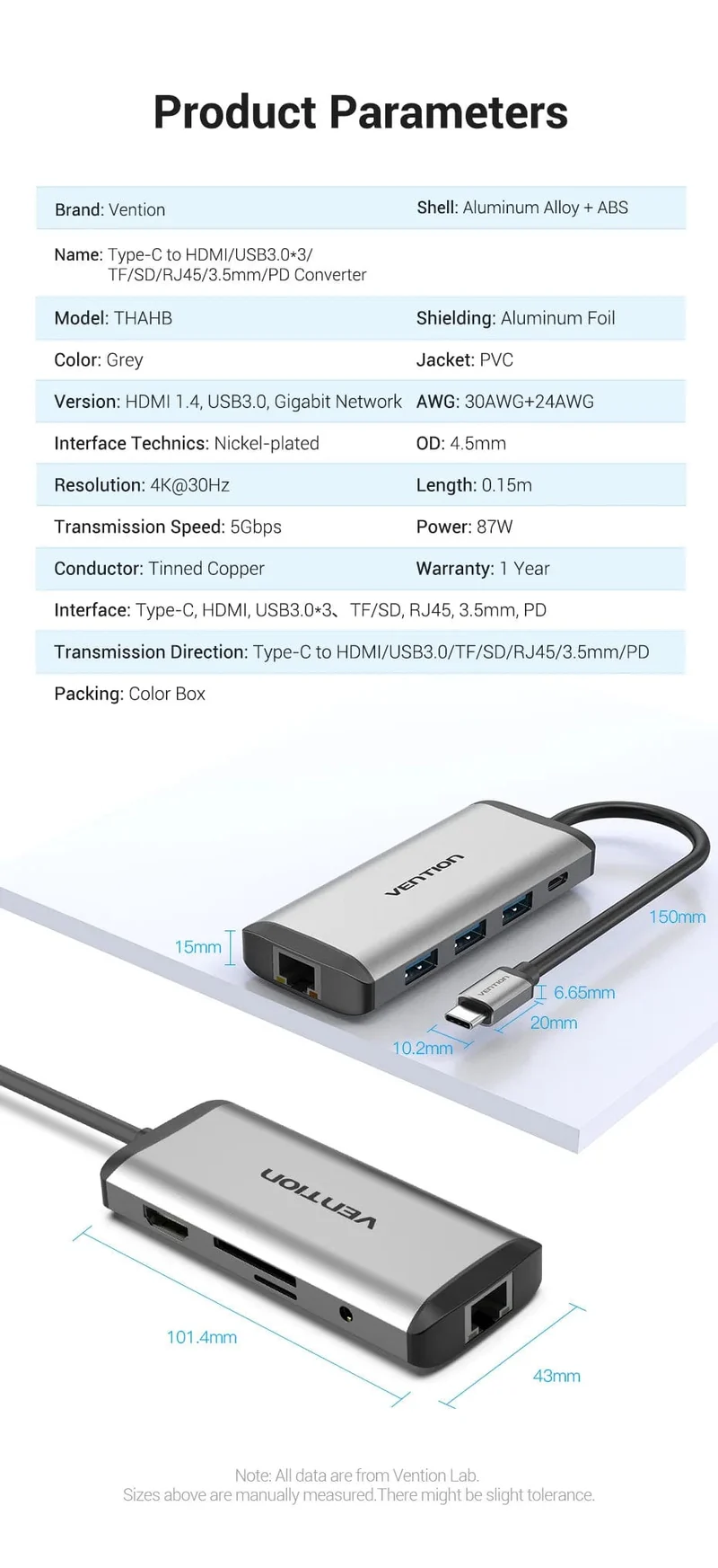 Tions USB C HUB Typ C auf USB 3.0 Dock Station USB C HDMI RJ45 4K für MacBook Pro Air Zubehör Typ C 3.1 Splitter USB HUB