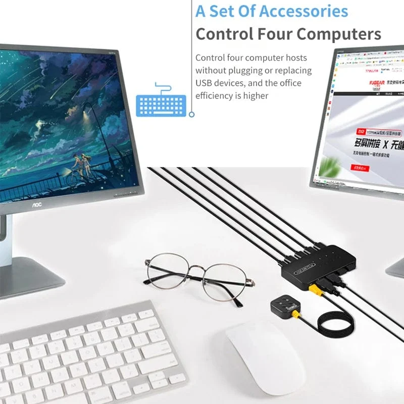 USB KVM Switch Adapter 2 Eingang 4 Ausgang USB Switch KVM Switcher Drucker Sharer Für Computer Tastatur Maus Sharer Controller