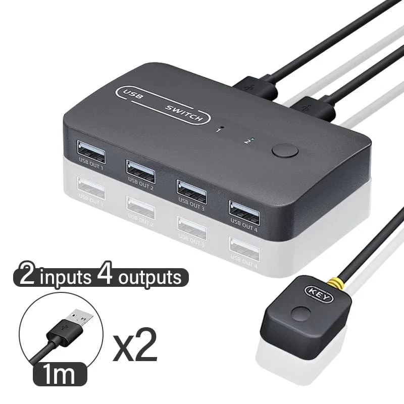 USB KVM Switch Adapter 2 Eingang 4 Ausgang USB Switch KVM Switcher Drucker Sharer Für Computer Tastatur Maus Sharer Controller