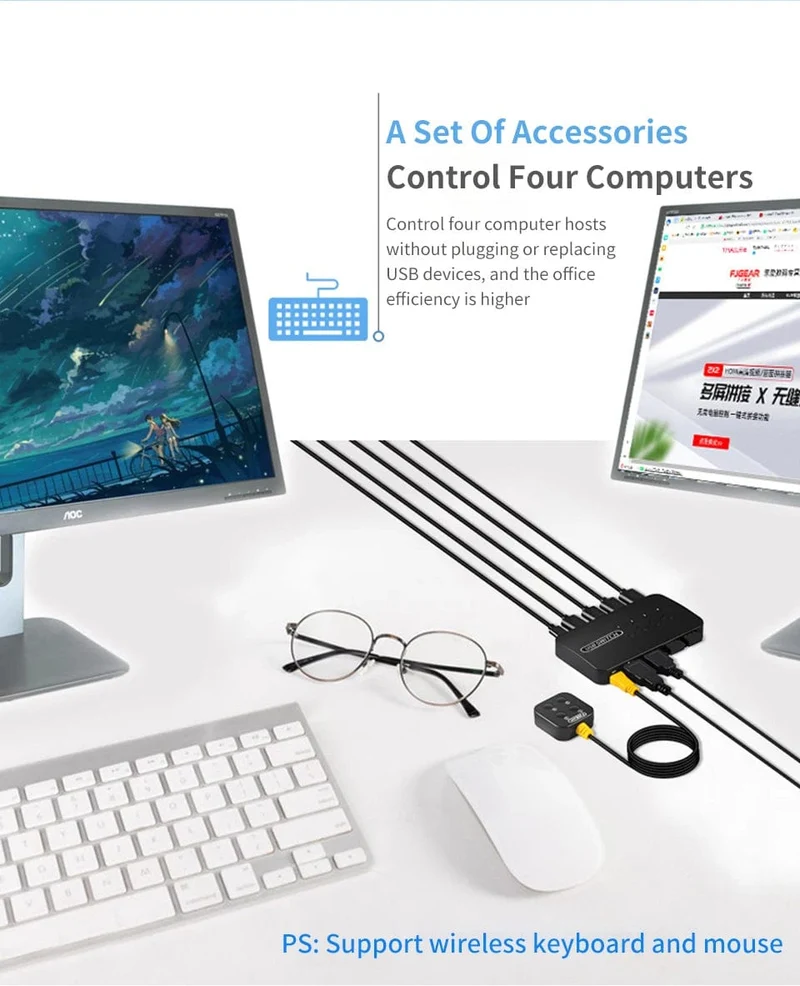 USB KVM Switch Adapter 2 Eingang 4 Ausgang USB Switch KVM Switcher Drucker Sharer Für Computer Tastatur Maus Sharer Controller