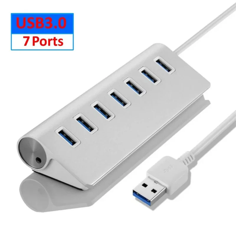 USB 3.0 HUB aus Aluminiumlegierung, 7 Anschlüsse, Hochgeschwindigkeits-Multi-Splitter-Adapter, bis zu 5 Gbit/s, Dockingstation-Expander für Laptop-Computer-PC