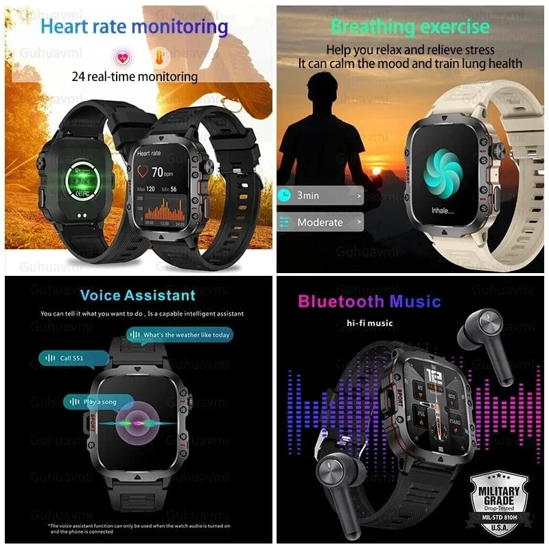 Für Xiaomi Militär GPS Tracker Smart Watch Männer IP68 5ATM Outdoor Sports Fitness Tracker Gesundheitsmonitor 1.96 Zoll BT Call Smartwatch