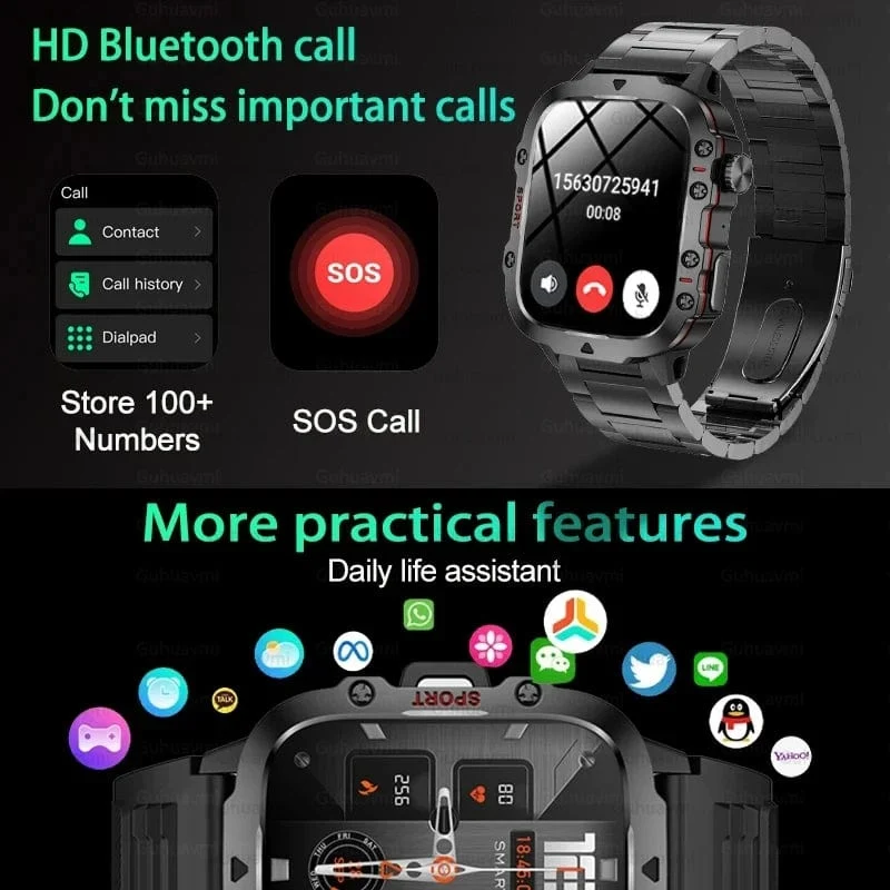Für Xiaomi Militär GPS Tracker Smart Watch Männer IP68 5ATM Outdoor Sports Fitness Tracker Gesundheitsmonitor 1.96 Zoll BT Call Smartwatch