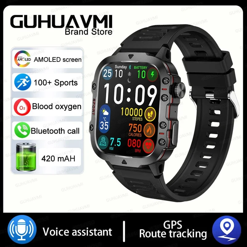 Für Xiaomi Militär GPS Tracker Smart Watch Männer IP68 5ATM Outdoor Sports Fitness Tracker Gesundheitsmonitor 1.96 Zoll BT Call Smartwatch