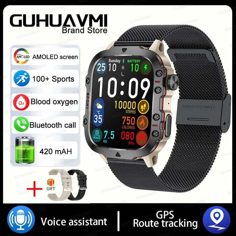 Für Xiaomi Militär GPS Tracker Smart Watch Männer IP68 5ATM Outdoor Sports Fitness Tracker Gesundheitsmonitor 1.96 Zoll BT Call Smartwatch