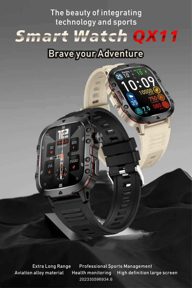 Für Xiaomi Militär GPS Tracker Smart Watch Männer IP68 5ATM Outdoor Sports Fitness Tracker Gesundheitsmonitor 1.96 Zoll BT Call Smartwatch
