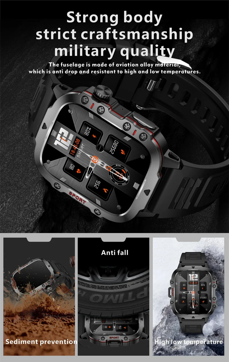 Für Xiaomi Militär GPS Tracker Smart Watch Männer IP68 5ATM Outdoor Sports Fitness Tracker Gesundheitsmonitor 1.96 Zoll BT Call Smartwatch