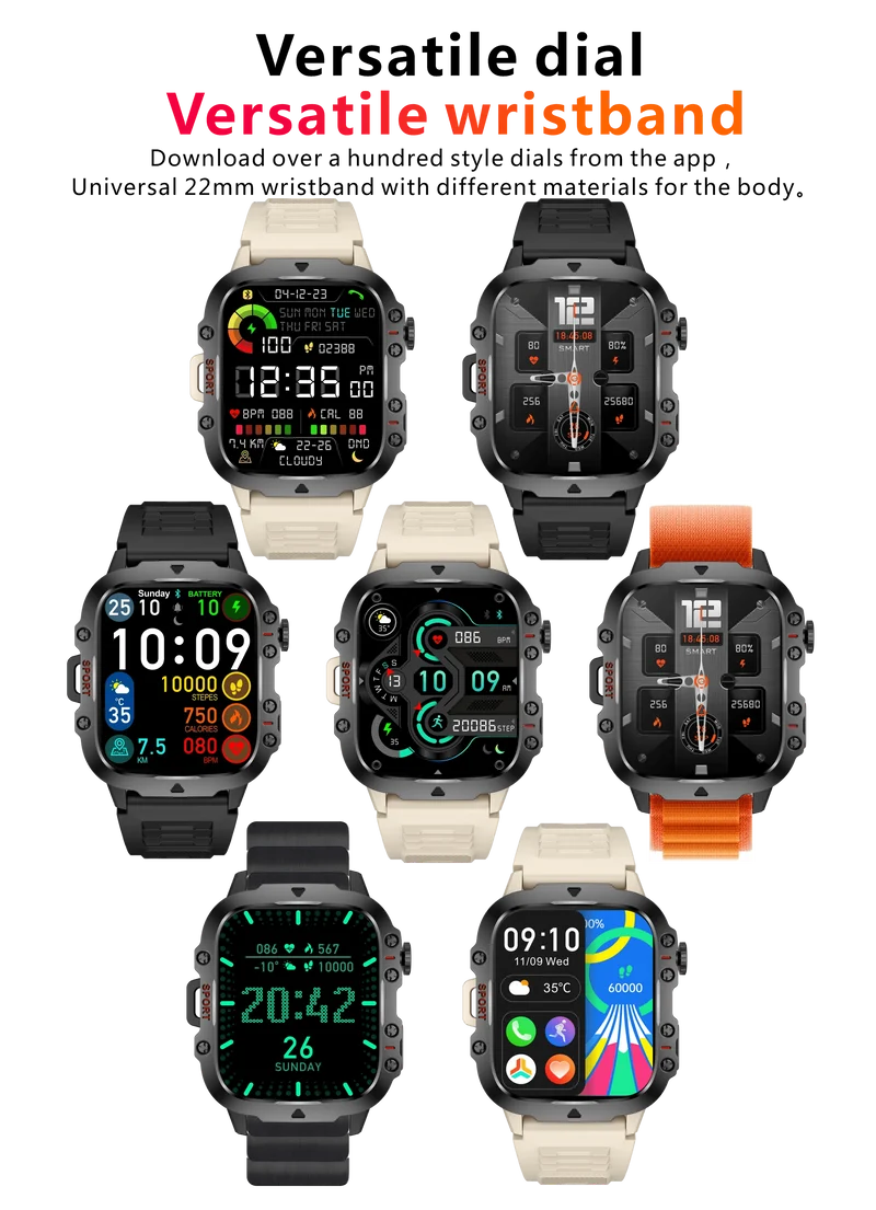 Für Xiaomi Militär GPS Tracker Smart Watch Männer IP68 5ATM Outdoor Sports Fitness Tracker Gesundheitsmonitor 1.96 Zoll BT Call Smartwatch