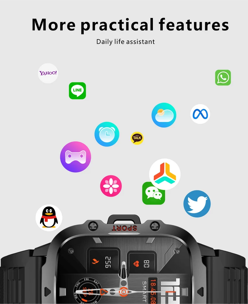 Für Xiaomi Militär GPS Tracker Smart Watch Männer IP68 5ATM Outdoor Sports Fitness Tracker Gesundheitsmonitor 1.96 Zoll BT Call Smartwatch