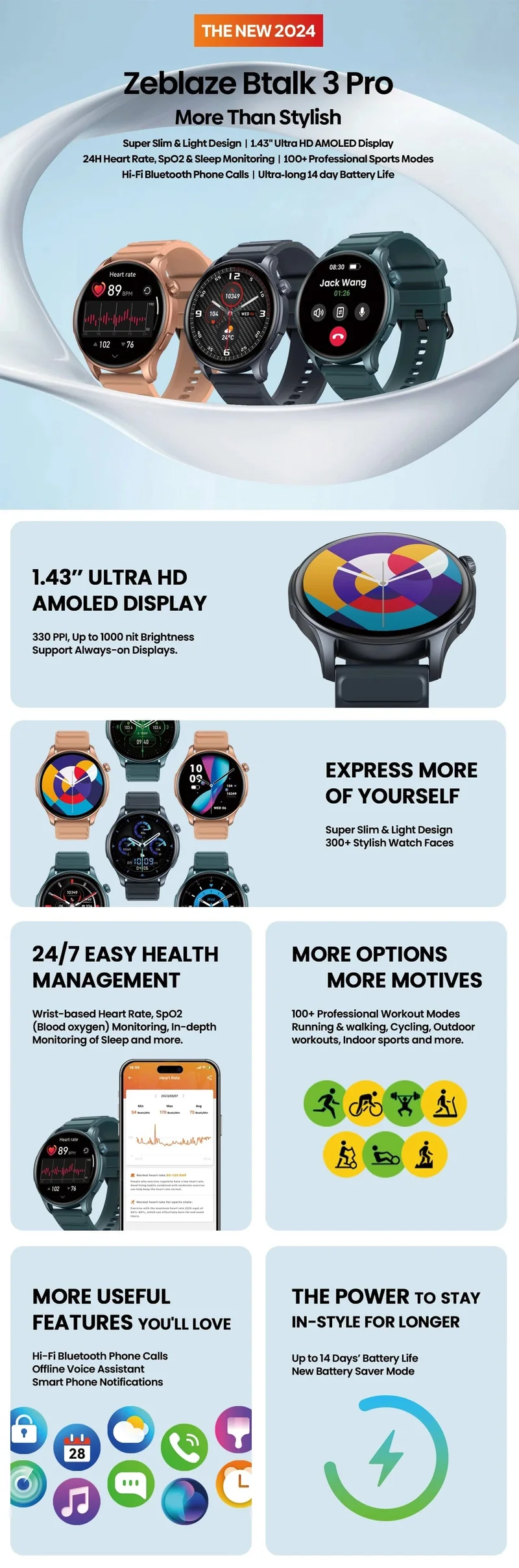 Neue Zeblaze Btalk 3 PRO Smart Watch AMOLED Display Hi-Fi Bluetooth Telefonanrufe Smartwatch Gesundheits- und Fitness-Tracking
