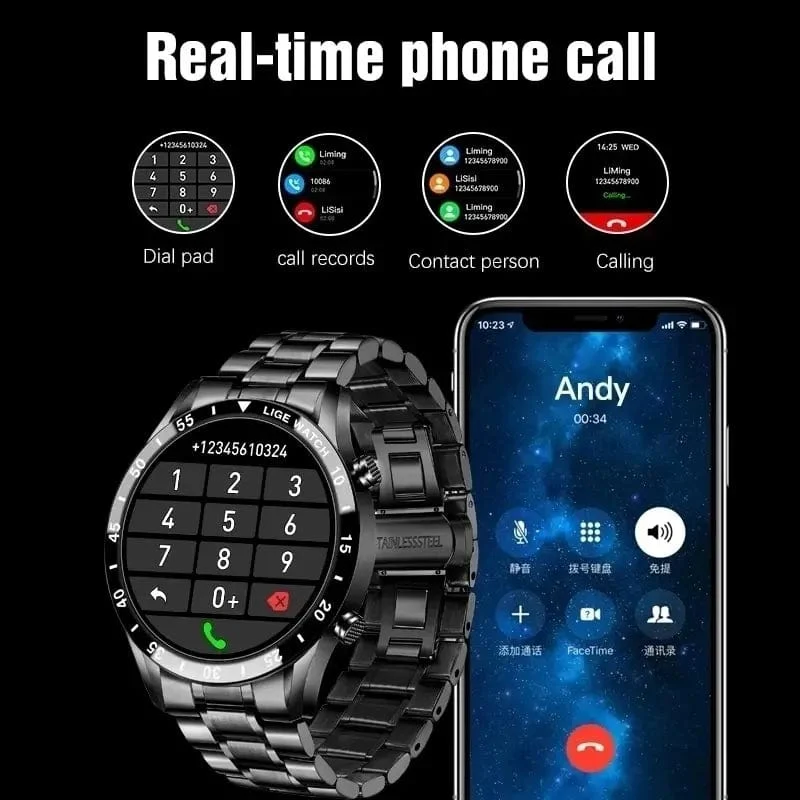 LIGE 2024 Smart Watch Herren Full Circle Touchscreen Bluetooth Anruf Herren Smartwatch Wasserdichte Sportaktivität Fitnessuhr + Box