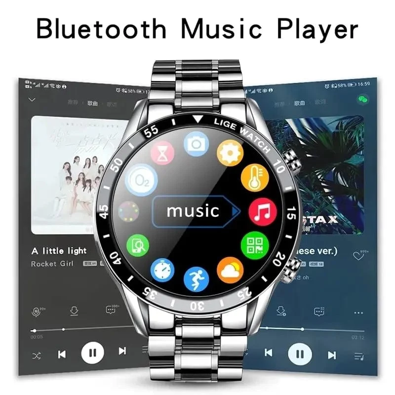 LIGE 2024 Smart Watch Herren Full Circle Touchscreen Bluetooth Anruf Herren Smartwatch Wasserdichte Sportaktivität Fitnessuhr + Box