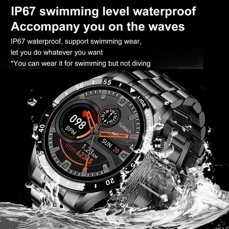 LIGE 2024 Smart Watch Herren Full Circle Touchscreen Bluetooth Anruf Herren Smartwatch Wasserdichte Sportaktivität Fitnessuhr + Box