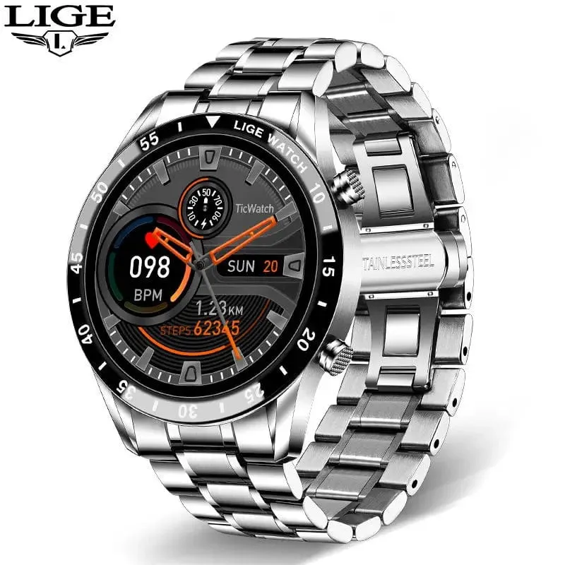 LIGE 2024 Smart Watch Herren Full Circle Touchscreen Bluetooth Anruf Herren Smartwatch Wasserdichte Sportaktivität Fitnessuhr + Box