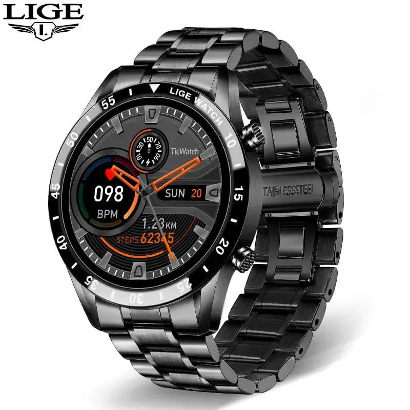 LIGE 2024 Smart Watch Herren Full Circle Touchscreen Bluetooth Anruf Herren Smartwatch Wasserdichte Sportaktivität Fitnessuhr + Box