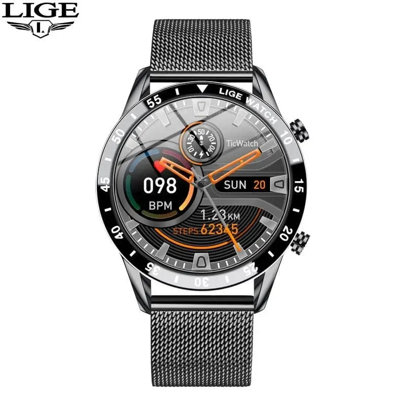 LIGE 2024 Smart Watch Herren Full Circle Touchscreen Bluetooth Anruf Herren Smartwatch Wasserdichte Sportaktivität Fitnessuhr + Box