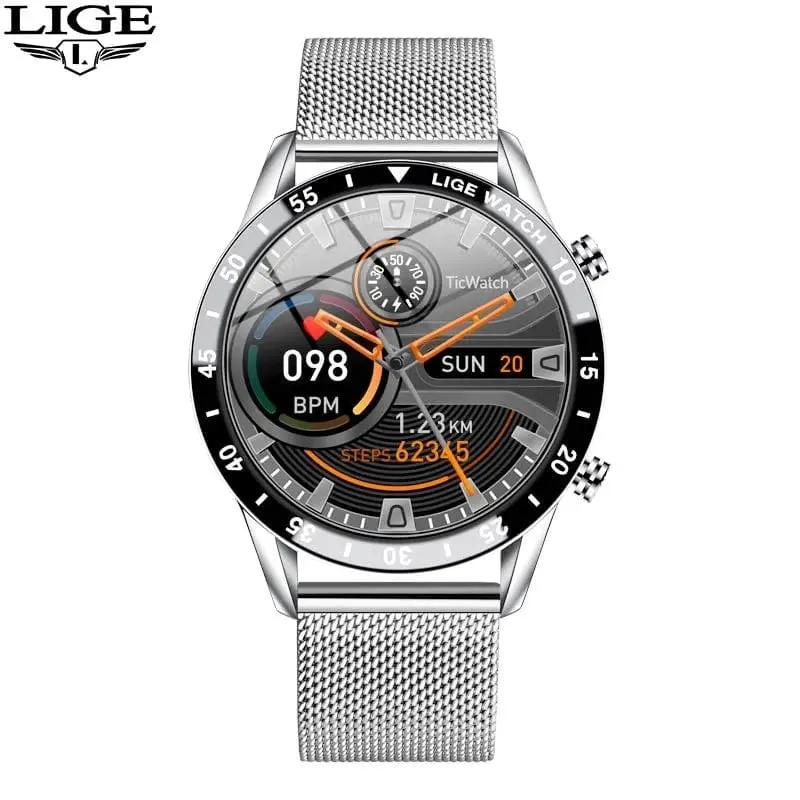 LIGE 2024 Smart Watch Herren Full Circle Touchscreen Bluetooth Anruf Herren Smartwatch Wasserdichte Sportaktivität Fitnessuhr + Box