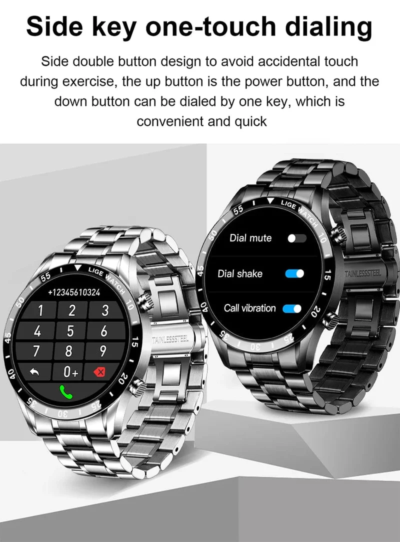 LIGE 2024 Smart Watch Herren Full Circle Touchscreen Bluetooth Anruf Herren Smartwatch Wasserdichte Sportaktivität Fitnessuhr + Box