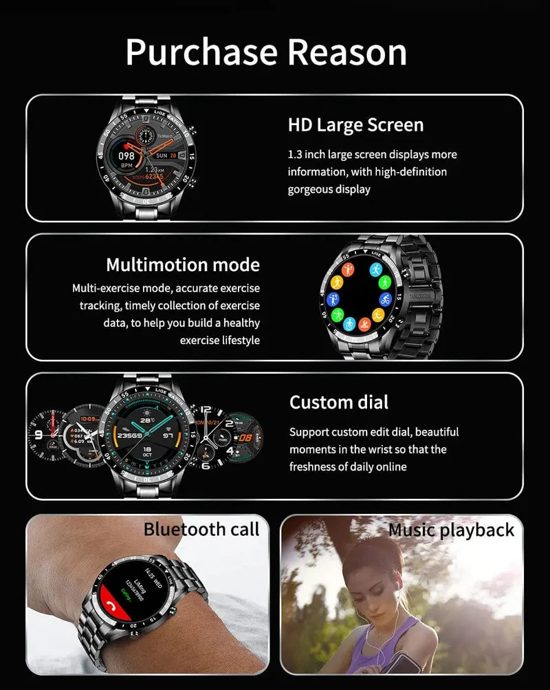 LIGE 2024 Smart Watch Herren Full Circle Touchscreen Bluetooth Anruf Herren Smartwatch Wasserdichte Sportaktivität Fitnessuhr + Box