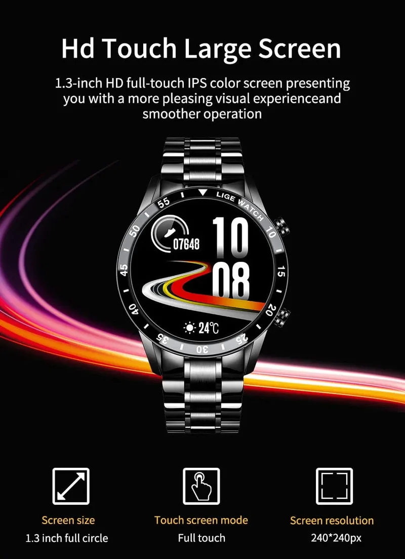 LIGE 2024 Smart Watch Herren Full Circle Touchscreen Bluetooth Anruf Herren Smartwatch Wasserdichte Sportaktivität Fitnessuhr + Box