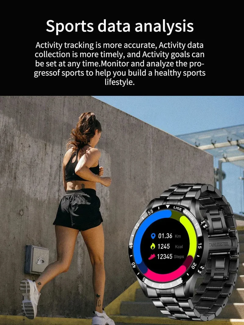 LIGE 2024 Smart Watch Herren Full Circle Touchscreen Bluetooth Anruf Herren Smartwatch Wasserdichte Sportaktivität Fitnessuhr + Box