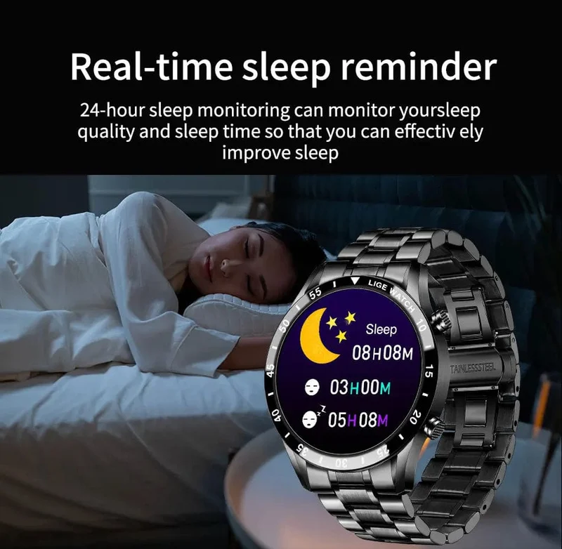 LIGE 2024 Smart Watch Herren Full Circle Touchscreen Bluetooth Anruf Herren Smartwatch Wasserdichte Sportaktivität Fitnessuhr + Box