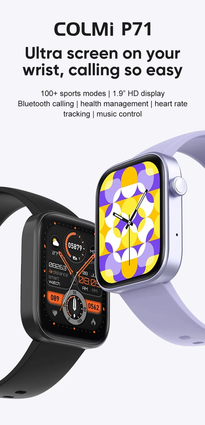 COLMI P71 Sprachanrufe Smartwatch Männer Gesundheitsüberwachung IP68 wasserdichte intelligente Benachrichtigungen Sprachassistent Smart Watch Frauen