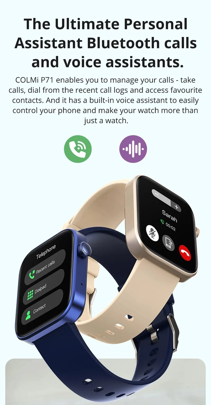 COLMI P71 Sprachanrufe Smartwatch Männer Gesundheitsüberwachung IP68 wasserdichte intelligente Benachrichtigungen Sprachassistent Smart Watch Frauen