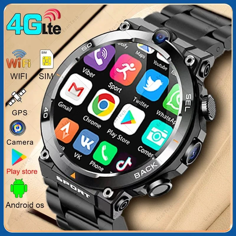 4G SIM-Karte Smart Watch 2024 Android OS 16G ROM GPS WiFi HD Dual Kameras Videoanrufe Aufzeichnung Google Play SmartWatch für Männer
