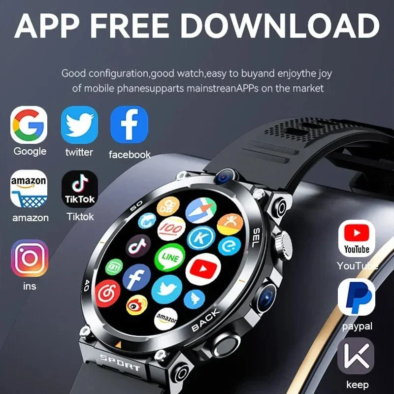 4G SIM-Karte Smart Watch 2024 Android OS 16G ROM GPS WiFi HD Dual Kameras Videoanrufe Aufzeichnung Google Play SmartWatch für Männer