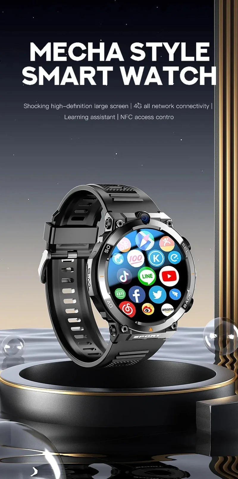 4G SIM-Karte Smart Watch 2024 Android OS 16G ROM GPS WiFi HD Dual Kameras Videoanrufe Aufzeichnung Google Play SmartWatch für Männer