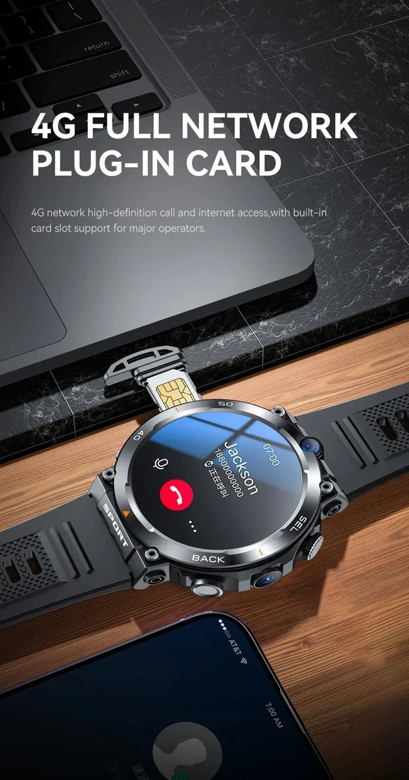 4G SIM-Karte Smart Watch 2024 Android OS 16G ROM GPS WiFi HD Dual Kameras Videoanrufe Aufzeichnung Google Play SmartWatch für Männer