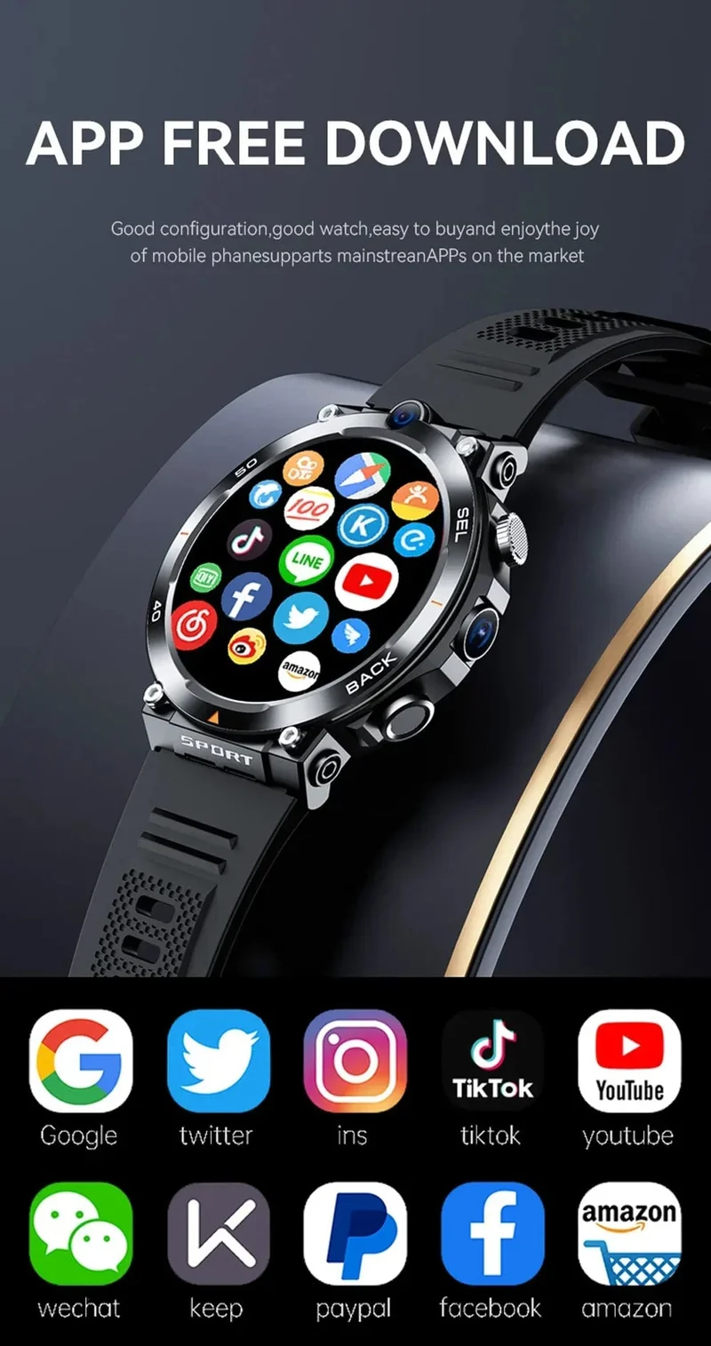 4G SIM-Karte Smart Watch 2024 Android OS 16G ROM GPS WiFi HD Dual Kameras Videoanrufe Aufzeichnung Google Play SmartWatch für Männer