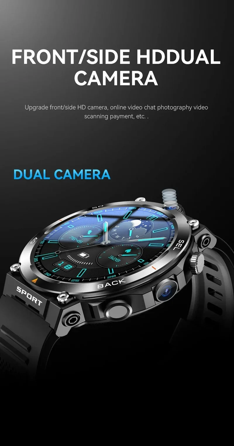 4G SIM-Karte Smart Watch 2024 Android OS 16G ROM GPS WiFi HD Dual Kameras Videoanrufe Aufzeichnung Google Play SmartWatch für Männer