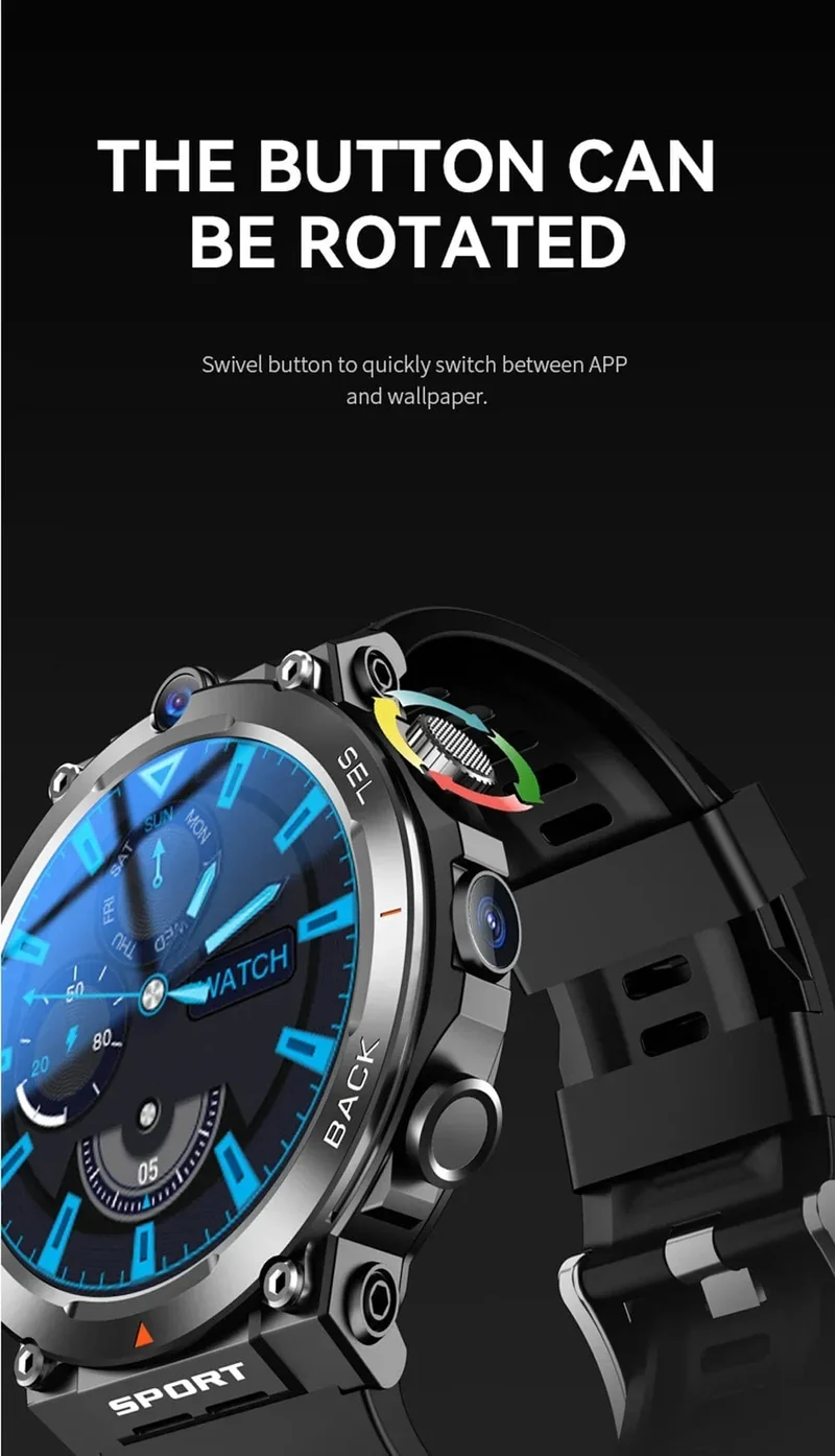 4G SIM-Karte Smart Watch 2024 Android OS 16G ROM GPS WiFi HD Dual Kameras Videoanrufe Aufzeichnung Google Play SmartWatch für Männer