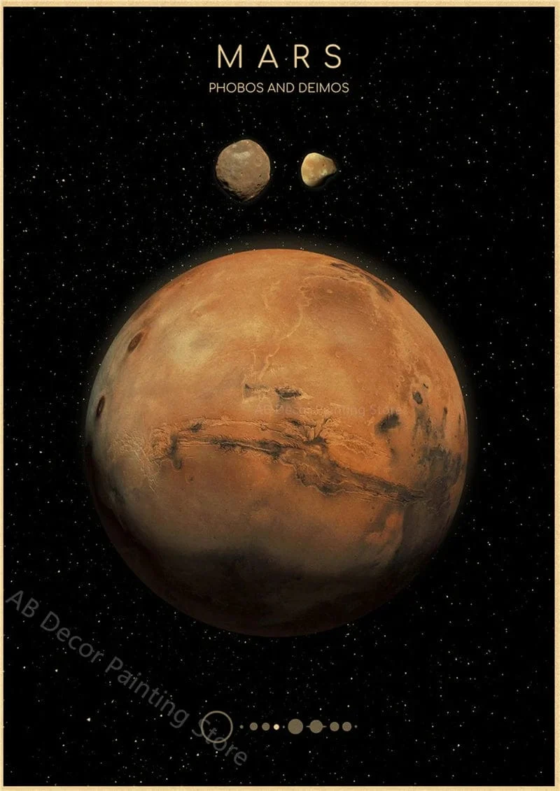 Planeten und Universum Retro Weltraum Mars Venus Mond Poster Astronomie Drucke Poster Vintage Home Room Cafe Dekor Kunst Wandmalerei