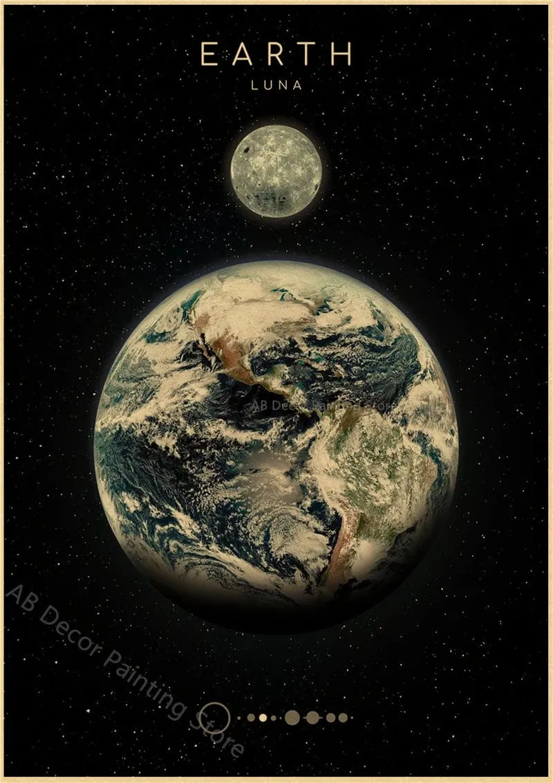 Planeten und Universum Retro Weltraum Mars Venus Mond Poster Astronomie Drucke Poster Vintage Home Room Cafe Dekor Kunst Wandmalerei