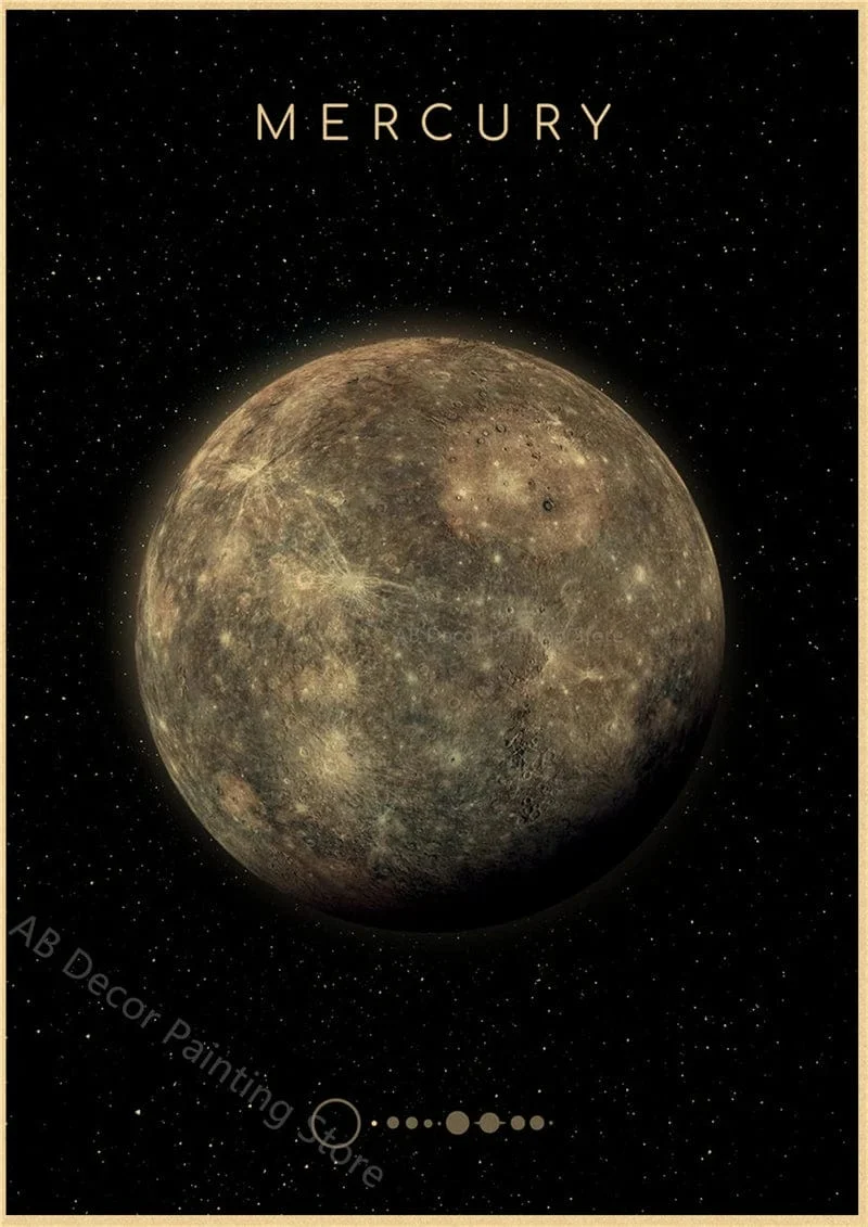 Planeten und Universum Retro Weltraum Mars Venus Mond Poster Astronomie Drucke Poster Vintage Home Room Cafe Dekor Kunst Wandmalerei