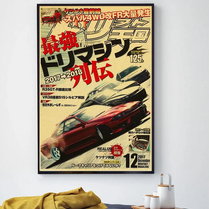 JDM Auto Japan Retrofit Racing Retro 90er Jahre Poster Wandkarte Drucke Poster Home Wohnzimmer Schlafzimmer Dekor Rahmenloses Wandgemälde
